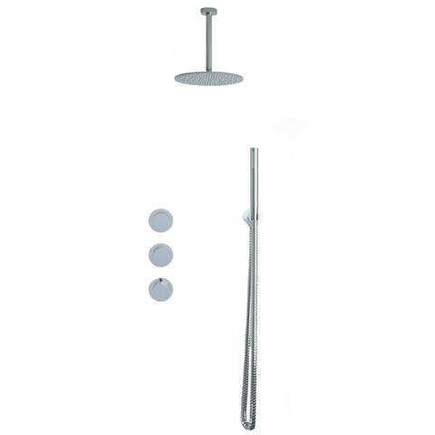 Fortifura Nebbio ensemble de douche pluie apparent – douche de tête Ø 30 cm – bras de plafond 20 cm – douchette bâton 1 jet – chrome SW1447095