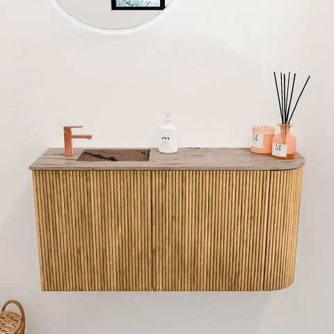 Mondiaz JOYA-DLUX 81.6cm toiletmeubel - ronding rechts kleur Oak - Wastafel FAYE positie Links 1 kraangat kleur Arena. SW1423887