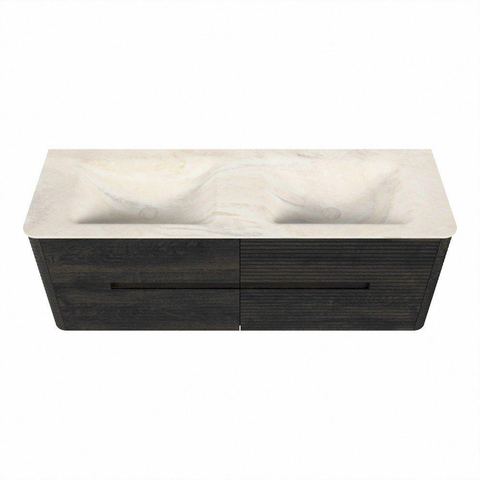 Mondiaz CIRO-DLUX Badkamermeubelset - 140x45x50cm - Solid surface wastafel Ostra - 2 wasbak Dubbel - zonder kraangaten - 4 lades - Shadow SW1532475