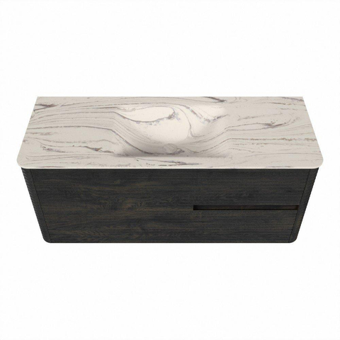 Mondiaz CIRO-DLUX Meuble de salle de bains - 120x45x50cm - plan vasque solid surface Nata - 1 vasque au centre - sans trous de robinetterie - 2 tiroirs - Shadow SW1532573