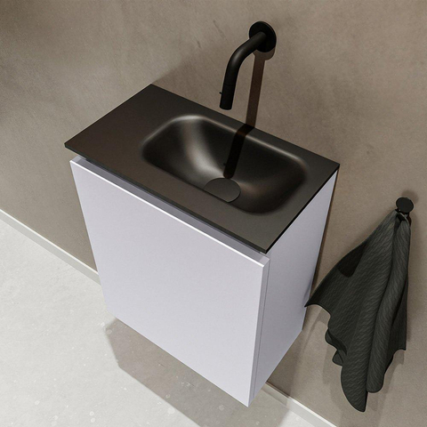MONDIAZ TURE Toiletmeubel 40x23x50cm met 0 kraangaten 1 deuren cale mat Wastafel Eden rechts Solid Surface Zwart SW475471
