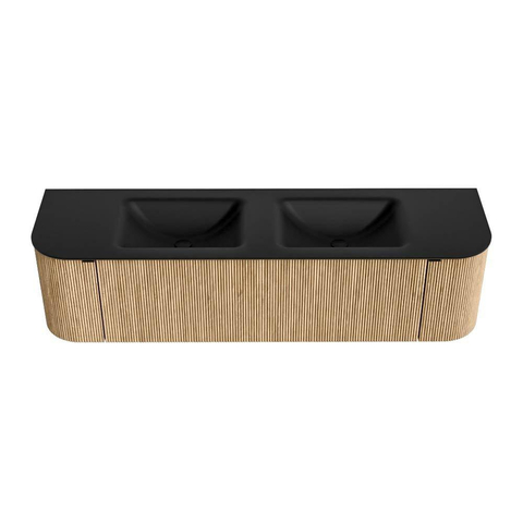 MONDIAZ KURVE 170cm meuble de salle de bains avec module 25 Len R couleur Chêne avec 1 tiroir et 2 portes. Lavabo CLOUD double sans trou de robinet Urban. SW1138395