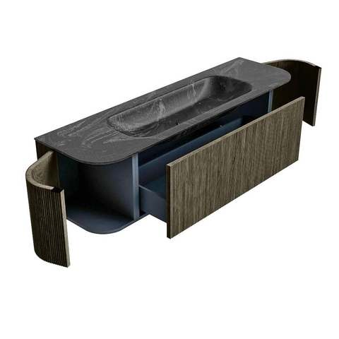 Mondiaz KURVE-DLUX Badkamermeubelset - 160x46x40cm - 1 lade - 2 deuren - wastafel solid surface - midden - 1 kraangat - Shadow SW1416099