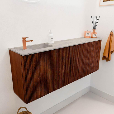Mondiaz JOYA-DLUX 111.6cm toiletmeubel - ronding rechts kleur Ruby - Wastafel FAYE positie Links 1 kraangat kleur Glace. SW1423631