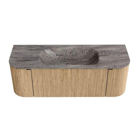 MONDIAZ KURVE-DLUX Meuble de salle de bains 130cm arrondi Gauche + Droite couleur Chêne avec 1 tiroir et 2 portes. Lavabo BIG SMALL Central 1 trou de robinet Oza. SW1432629