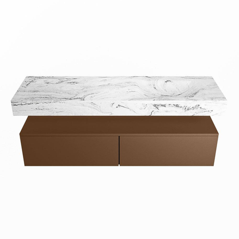 Mondiaz ALAN-DLUX Ensemble de meuble - 150cm - meuble Rust mat - 2 tiroirs - Lavabo Cloud Glace suspendu - vasque Droite - 1 trou de robinet SW806106