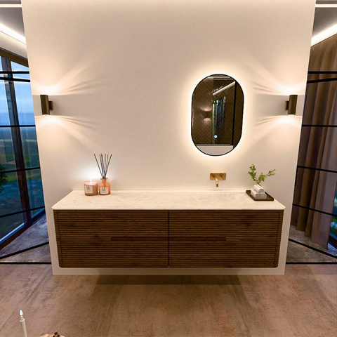 Mondiaz CIRO-DLUX Meuble de salle de bains - 180x45x50cm - Plan vasque Solid surface Opalo - 1 lavabo à droite - sans trous de robinetterie - 4 tiroirs - Dusk SW1532900