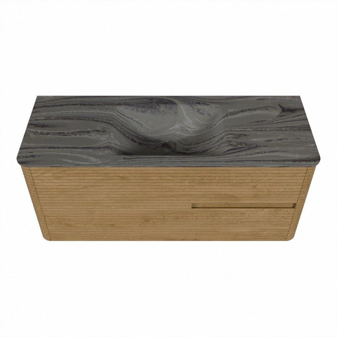 Mondiaz CIRO-DLUX Ensemble de meubles de salle de bains - 120x45x50cm - vasque en solid surface Sombra - 1 lavabo au milieu - sans trous de robinet - 2 tiroirs - Chêne SW1531299