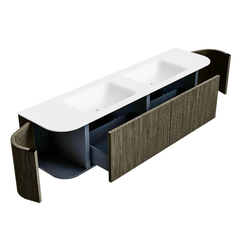 Mondiaz KURVE Ensemble de meubles de salle de bains - 180x46x40cm - 2 tiroirs - 2 portes - lavabo solid surface - double - 2 trous de robinet - Shadow SW1414163