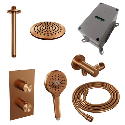BRAUER Copper Carving inbouw regendoucheset – Ø20 cm hoofddouche – 30 cm plafondbuis – ronde handdouche – 2 functies SW715793