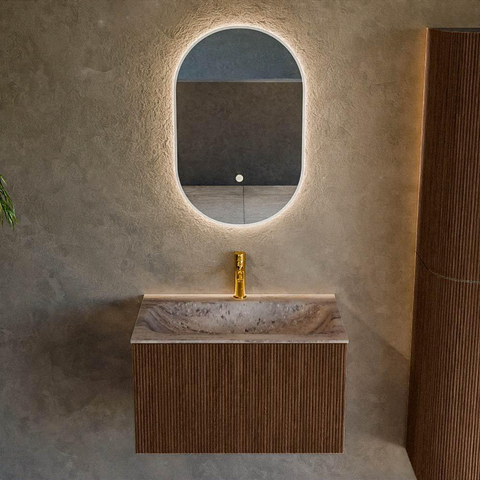MONDIAZ KURVE-DLUX Meuble de salle de bains 70cm couleur Walnut avec 1 tiroir et 0 porte. Lavabo BIG SMALL Central 1 trou de robinet Oza. SW1432715