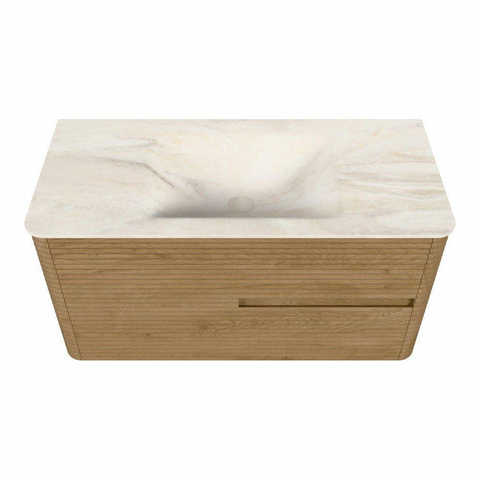 Mondiaz CIRO-DLUX Badkamermeubelset - 100x45x50cm - Solid surface wastafel Ostra - 1 wasbak Midden - zonder kraangaten - 2 lades - Oak SW1531055