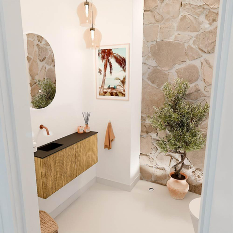 Mondiaz JOYA 90cm meuble de toilette - couleur Oak - Vasque FAYE position Gauche Sans trou de robinet couleur Urban SW1421184