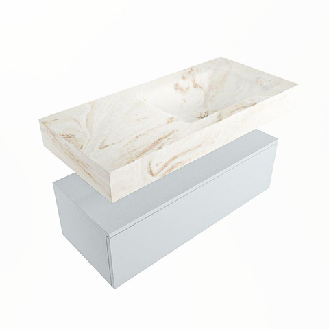 MONDIAZ ALAN - DLUX Ensemble de meuble de salle de bains - 100cm - meuble bas - Clay - 1 tiroir - lavabo suspendu - vasque à droite - 1 trou de robinetterie - Frappe SW804896