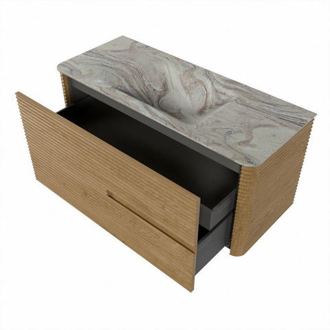 Mondiaz CIRO-DLUX Badkamermeubelset - 110x45x50cm - Solid surface wastafel Glace - 1 wasbak Midden - 1 kraangat - 2 lades - Oak SW1530802
