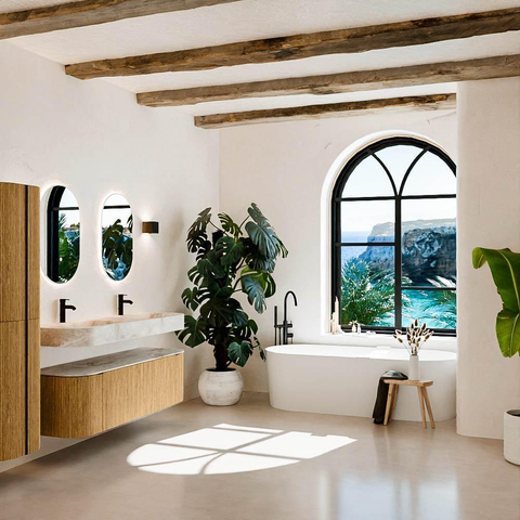 MONDIAZ THOR-DLUX 150cm meuble de salle de bains arrondi gauche + droite couleur Oak avec 1 tiroir et 2 portes. Vasque suspendue CLOUD Double 2 trous de robinet couleur Frappe. SW1464587