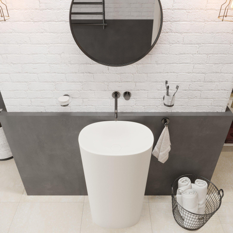 Ideavit Solidcliff wastafel - 50x35x90cm - ovaal - zonder kraangat - vrijstaand - mat wit SW303630