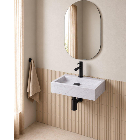 Fortifura Fuente pack lave-mains – rectangulaire – 38 x 24 x 8 cm – marbre blanc – robinet noir mat SW1111481