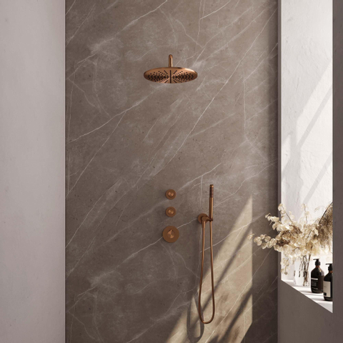 BRAUER Copper Edition inbouw regendoucheset – Ø30 cm hoofddouche – 40 cm gebogen wandarm – staafhanddouche SW538383