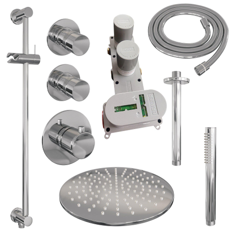 BRAUER Chrome Edition ensemble de douche pluie encastré – douche de tête Ø 30 cm – bras de plafond 20 cm – douchette bâton – barre de douche 70 cm SW643406
