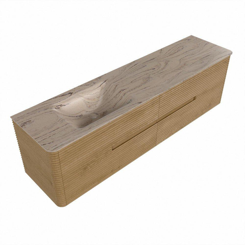Mondiaz CIRO-DLUX Ensemble de meubles de salle de bains - 180x45x50cm - Plan vasque en solid surface Arena - 1 bassin à gauche - sans trous de robinet - 4 tiroirs - Chêne SW1531361