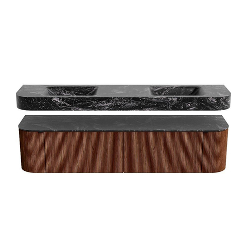 MONDIAZ THOR-DLUX Meuble de salle de bains 190cm arrondi gauche + droite couleur Ruby avec 2 tiroirs et 2 portes. Vasque suspendue CLOUD Double sans trou de robinet couleur Lava. SW1466506