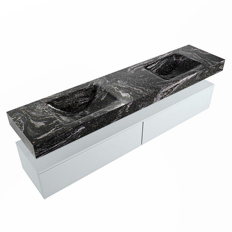 Mondiaz ALAN-DLUX Ensemble de meuble - 200cm - meuble Clay mat - 2 tiroirs - Lavabo Cloud Lava suspendu - vasque Gauche et droite - 2 trous de robinet SW808577