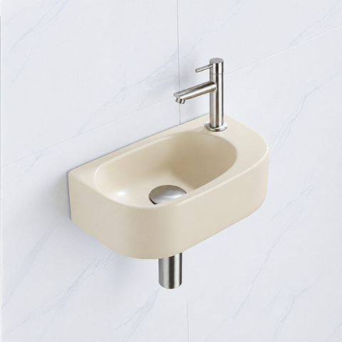 QeramiQ Fuente pack lave-mains – demi-rond – 40 x 21,5 x 12 cm – céramique beige – robinet inox brossé SW1232816