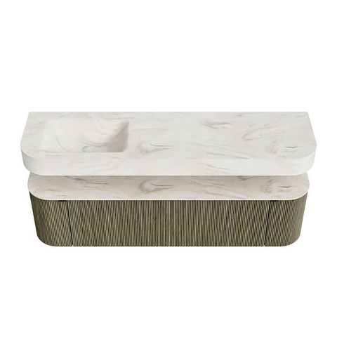 MONDIAZ THOR-DLUX 170cm meuble de salle de bains arrondi gauche + droite couleur Shadow avec 1 tiroir et 2 portes. Vasque suspendue CLOUD Gauche sans trou de robinet couleur Ostra. SW1465542