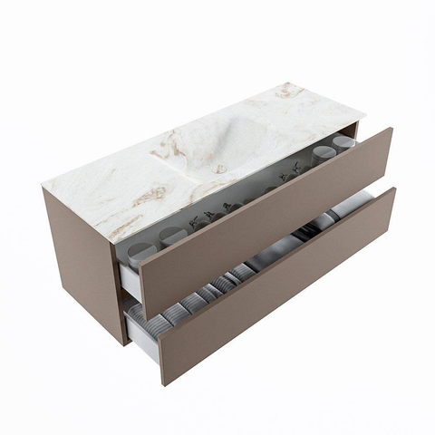 MONDIAZ VICA-DLUX Ensemble meuble de salle de bains - 130cm - meuble bas smoke - 2 tiroirs - lavabo encastré cloud au milieu - sans trous de robinet - version hauteur 60cm - frape SW1088950