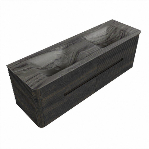 Mondiaz CIRO-DLUX Meuble de salle de bains - 150x45x50cm - Plan vasque solid surface Sombra - 2 vasques Double - sans trous de robinet - 4 tiroirs - Shadow SW1532775