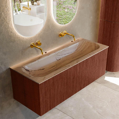 MONDIAZ KURVE-DLUX 120cm badmeubel kleur Ruby met 1 lade en 0 deuren. Wastafel BIG LARGE Midden zonder kraangat Arena. SW1431513
