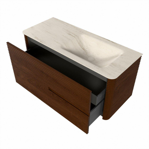 Mondiaz CIRO-DLUX Badkamermeubelset - 110x45x50cm - Solid surface wastafel Meli - 1 wasbak Rechts - zonder kraangaten - 2 lades - Ruby SW1531776