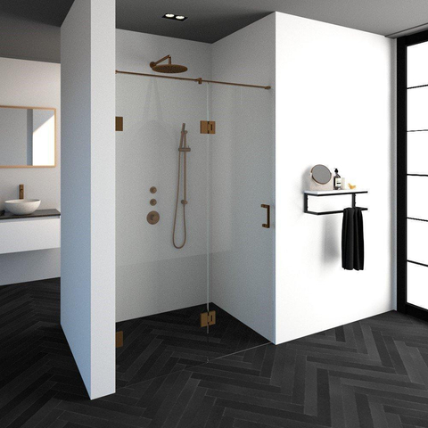 BRAUER Void nisdeur 2-delig helder glas 130x200 omkeerbaar met draaideur 60 aan glas incl. glascoating PVD koper SW486621
