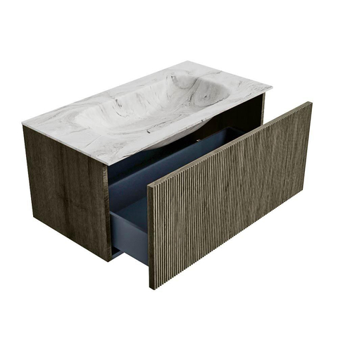 Mondiaz KURVE-DLUX Ensemble meuble de salle de bains - 90x46x40cm - 1 tiroir - lavabo solid surface - central - 1 trou de robinet - Shadow SW1414550