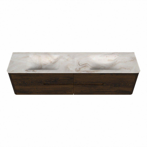 Mondiaz CIRO-DLUX Meuble de salle de bains - 190x45x50cm - Plan vasque solid surface Frappe - 2 vasques Double - sans trous de robinet - 4 tiroirs - Noyer SW1530257