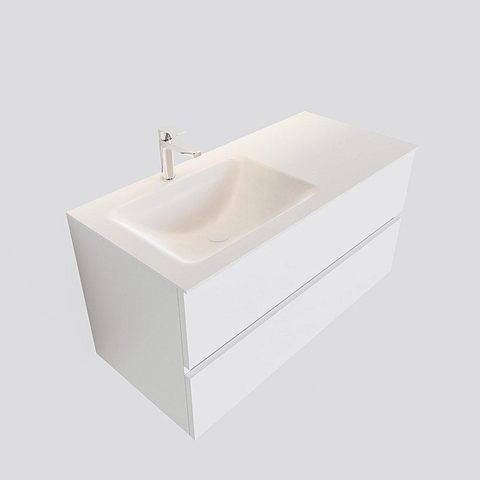ENSEMBLE DE MEUBLE MONDIAZ VICA - 100cm - 2 tiroirs - lavabo Cloud gauche - 1 trou de robinet - solid surface talc SW409824