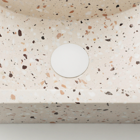 FugaFlow Eccelente Pietra Ensemble de fontaine - 40x22x10cm - trou de robinet à droite - robinet de fontaine mat blanc - bouchon de vidange - siphon abaissé - mat beige SW1468977