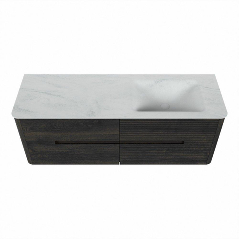 Mondiaz CIRO-DLUX Badkamermeubelset - 140x45x50cm - Solid surface wastafel Opalo - 1 wasbak Rechts - 1 kraangat - 4 lades - Shadow SW1532409