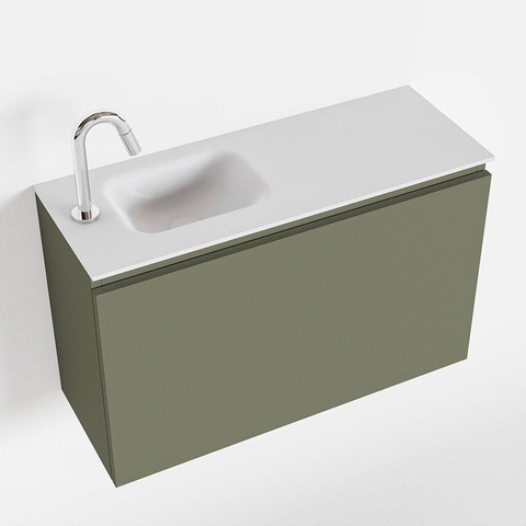 MONDIAZ OLAN Fonteinset - 80x30x40cm - 1 kraangat - 1 lade - army mat - wasbak links - Solid Surface Wit OUT13715