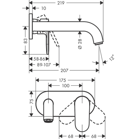 Hansgrohe Vernis Blend 1 greeps wastafelkraan - inbouw - voor wandmontage - voorsprong 20 - 7 cm - mat zwart SW651528