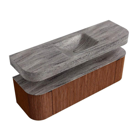MONDIAZ THOR-DLUX 150cm meuble de salle de bains arrondi gauche + droite couleur Ruby avec 1 tiroir et 2 portes. Vasque suspendue CLOUD Milieu 1 trou de robinet couleur Oza. SW1464860