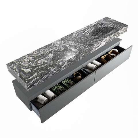 Mondiaz ALAN-DLUX Ensemble de meuble - 200cm - meuble Plata mat - 2 tiroirs - Lavabo Cloud Lava suspendu - vasque Droite - 0 trous de robinet SW808616