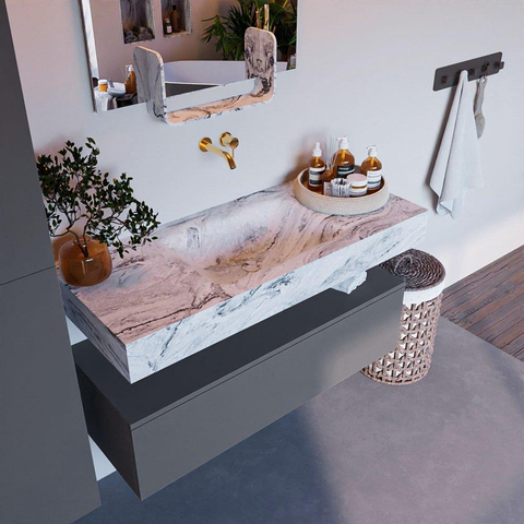 Mondiaz ALAN-DLUX Ensemble de meuble - 110cm - meuble Plata mat - 1 tiroir - Lavabo Cloud Glace suspendu - vasque Centre - 0 trous de robinet SW806034