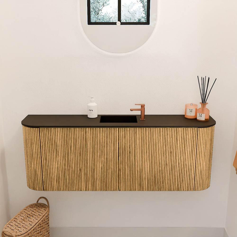 Mondiaz JOYA Meuble de salle de bains 113.2cm - arrondis gauche et droite couleur Oak - Vasque FAYE position Milieu 1 trou de robinet couleur Urban SW1421226