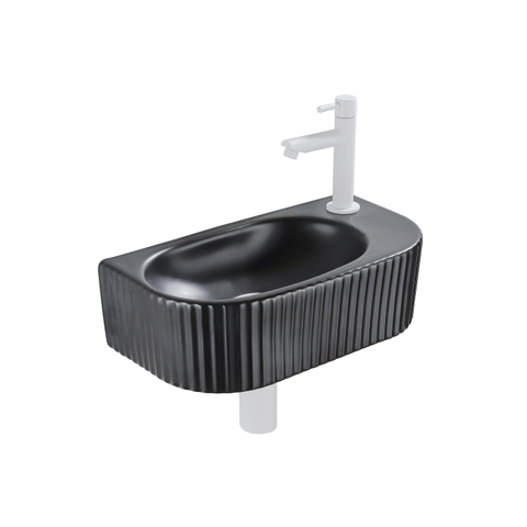 QeramiQ Fuente fonteinset – halfrond – 40x21.5x12 cm – kraangat rechts – mat witte kraan – geribbeld SW1233011