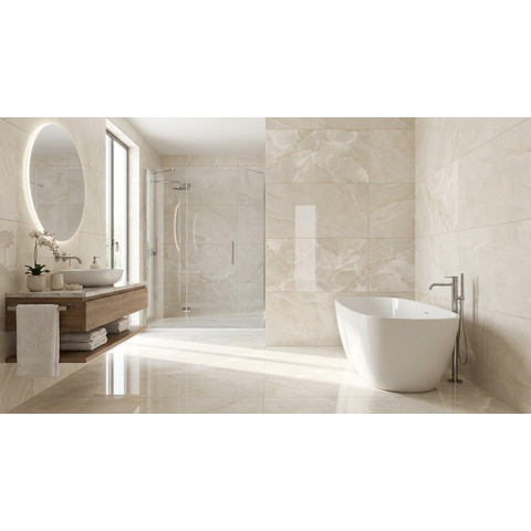 ÉCHANTILLON Terravito Davella Carrelage sol et mur - 60x120cm - rectifié - brillant Crème SW1130879