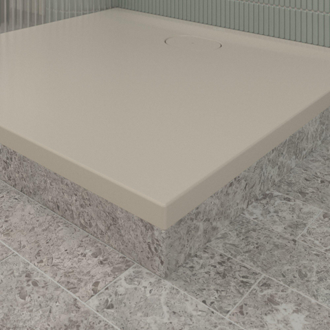 Villeroy & Boch Ecora douchebak - 100x90x3.5cm - afvoer lange zijde - almond (beige) SW1558876