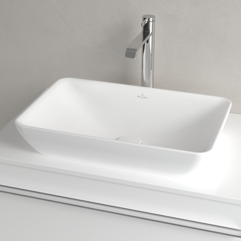 Villeroy & Boch venticello semi - inbouw opzetwastafel - zonder kraangat - 55x36cm - met overloop CeramicPlus - Stone White (mat wit) SW209648