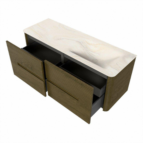 Mondiaz CIRO-DLUX Badkamermeubelset - 130x45x50cm - Solid surface wastafel Ostra - 1 wasbak Rechts - 1 kraangat - 4 lades - Dusk SW1532925